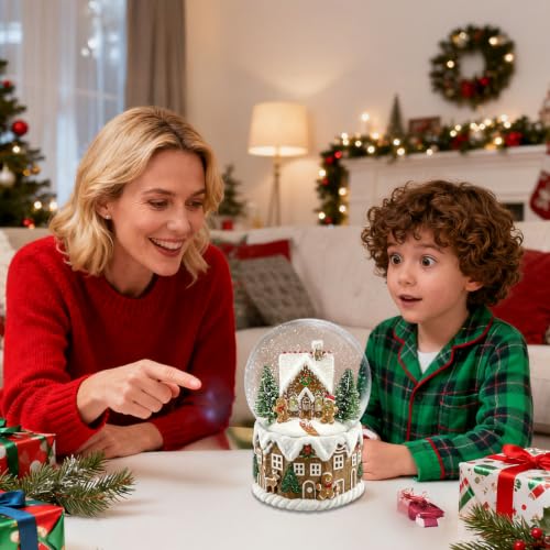 4-Inch Gingerbread House Musical Snow Globe Snow Variation