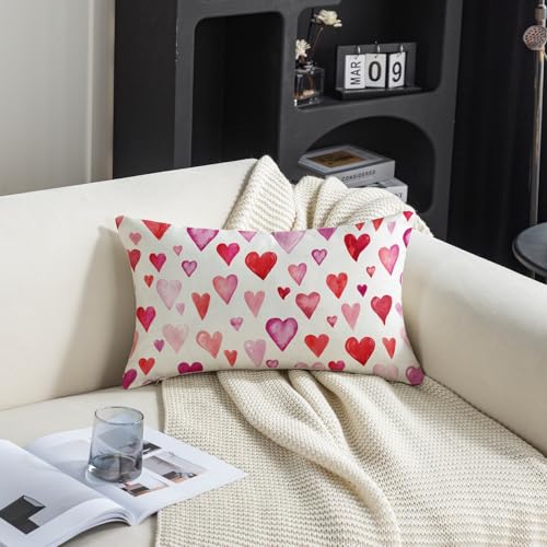 Valentine Pillow Covers Set of 2 12x20 Inch Heart Decor for Sofa Couch Bed