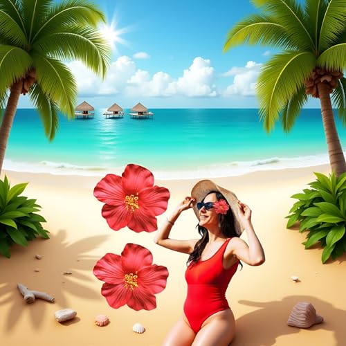 Red Hawaiian Flower Hair Clips 2-Pack 8cm Tropical Hair Accessories