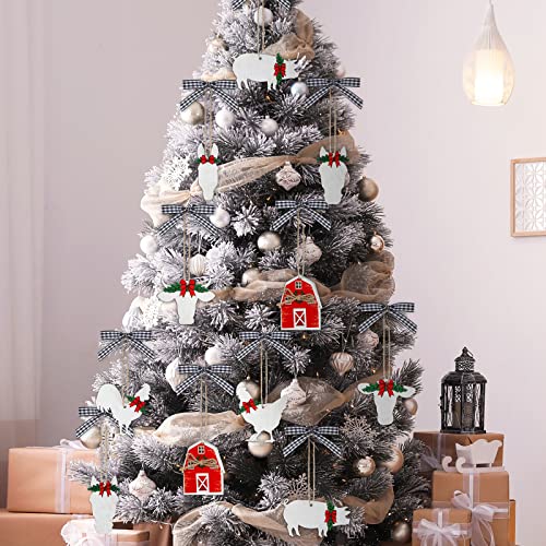 Farm Animal Christmas Ornaments Set - Wooden Holiday Decorations for Tree & Home
