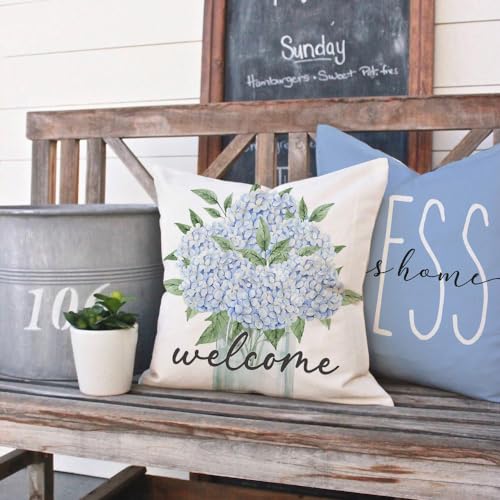 PANDICORN Blue Hydrangea Throw Pillow Covers Set of 4 - 16x16 Inch Spring Decor