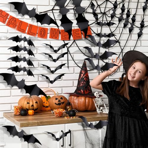 60PCS Waterproof Halloween Bat Decorations - 4 Sizes of PVC Stickers