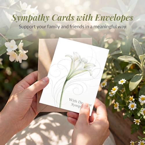 SHSEEN Sympathy Card - 5x7 White Lily Condolence Card with Envelope