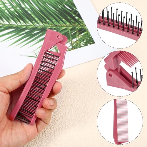 VOCOSTE Folding Hair Comb, Portable Travel Pocket Hair Brush, Dark Pink