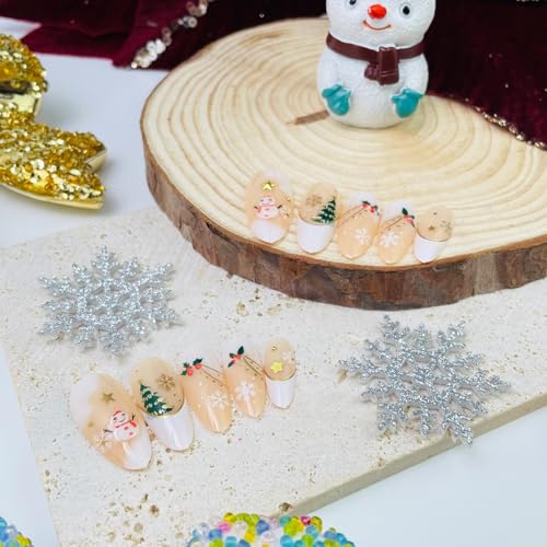 Christmas Press on Nails Medium Almond French Tip False Nails