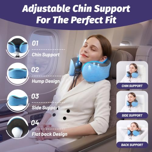 Ergonomic Memory Foam Travel Pillow for Neck Support - Light Blue
