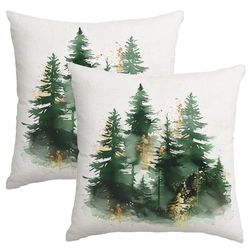 Artmag Christmas Pillow Covers Set of 2, 18x18 Inch Green Gold