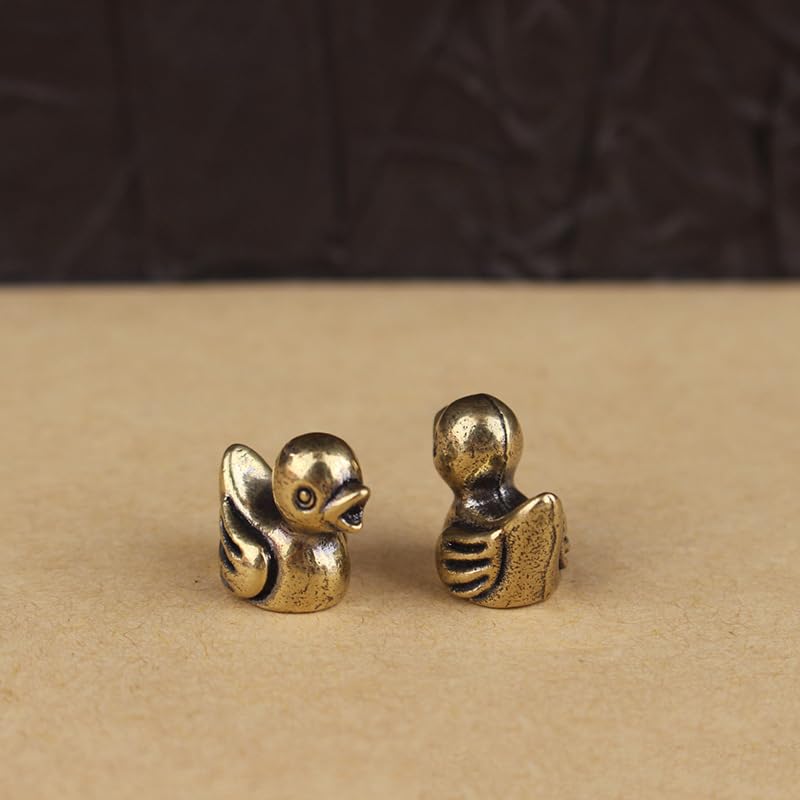 2pc Brass Duck Figurines Set - Golden Desk Decor Statues