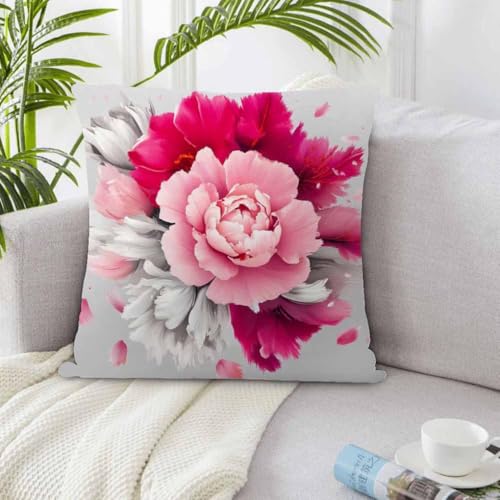 oFloral Peony Flower Throw Pillow Cover - 18x18 Inch Decorative Cushion Case