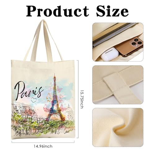 VeloKomo Paris Travel Canvas Tote Bag - Large Reusable Shopping Handbag