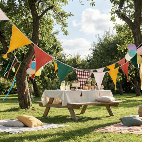 G2PLUS 8.5ft Double-Sided Cotton Triangle Pennant Banner - Boho Flags for Baby Showers & Birthday Parties