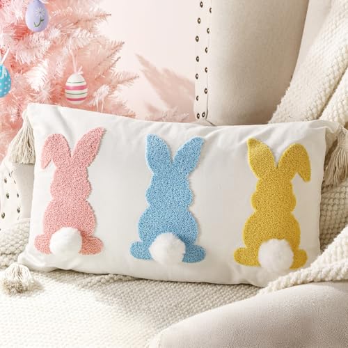 Easter Bunny Pillow Covers 12x20 Inch - Colorful Rustic Decor