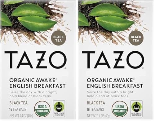 Tazo Awake English Breakfast Tea Bags - Organic Black Tea, 16 Count, Pack of 2