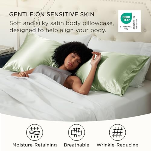 Bedsure Satin Body Pillowcase, 20" x 54" Sage Green Envelope Closure Cover