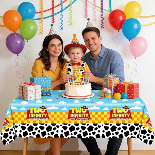 3 Pack Cartoon Story Birthday Party Tablecloths - Blue Yellow