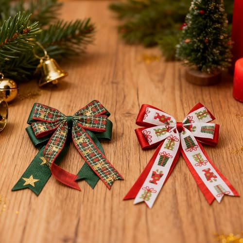 Ziyutam 5.5in Christmas Hair Bows for Girls Red Green Holiday Hair Clips