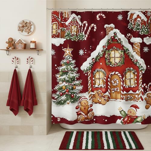 Gingerbread House Christmas Shower Curtain 72" x 72" with Hooks