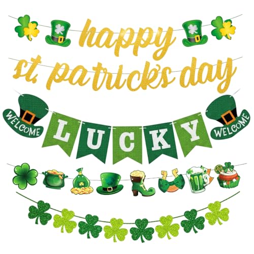 St Patricks Day Decorations Set - 4-Piece Lucky & Happy Banner