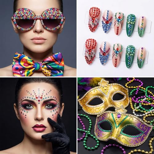 SULIKJHUI 3456 Pcs Self-Adhesive Rhinestone Stickers, 15 Colors Acrylic Gems for Crafts, Face, Body, and Nail Art