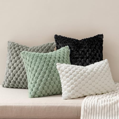MIULEE White Faux Fur Throw Pillow Covers 18x18 Inch Set of 2