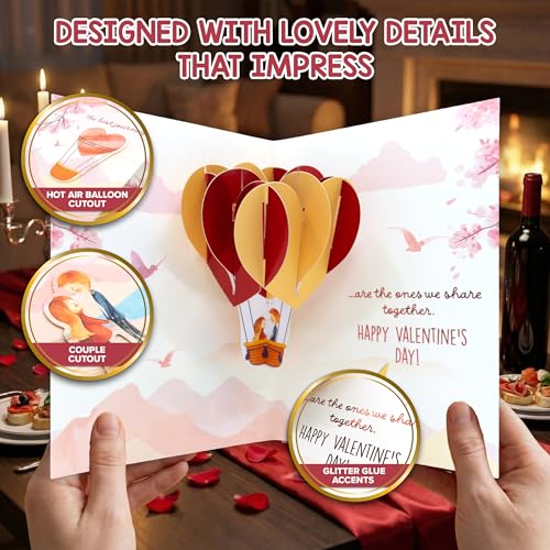 Romantic 5x7in Red Glitter Foil Pop-Up Valentine's Day Card