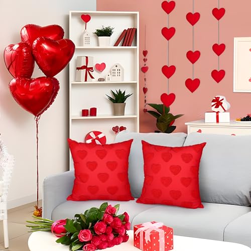 Valentine's Day Heart Throw Pillow Covers Set of 2 18x18 Inch Decorative Cushion Cases