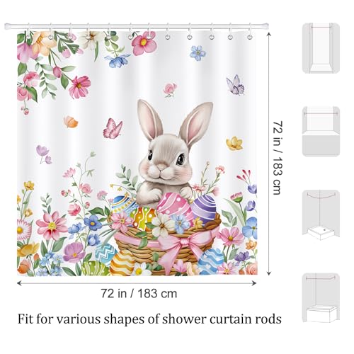 Spring Easter Bunny Shower Curtain - 72x72 Waterproof Fabric with 12 Hooks