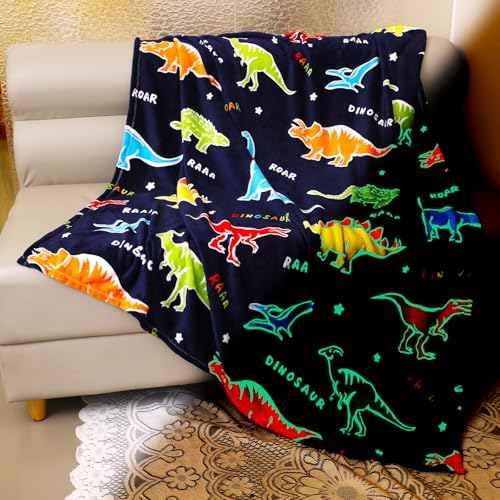 SNOWOLF Glow in the Dark Dinosaur Throw Blanket, Soft Fleece, 50" x 60"