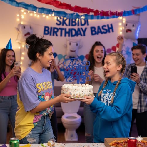 Skibidi Rizzler 13 Cake Topper - Glitter Birthday Decoration for Teens