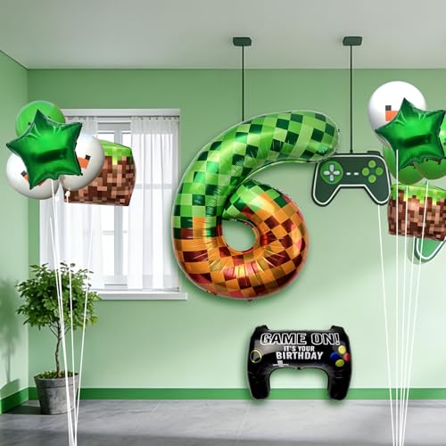 40-Inch Green Pixel Miner Balloon Set - 12Pcs Video Game Party Decorations