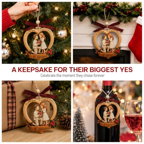 Engaged Ornament 2026 - Heart-Shaped Wooden Keepsake for Couples