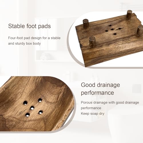 Teak Wood Soap Holder with Drain Holes - Handmade Rustic Dish