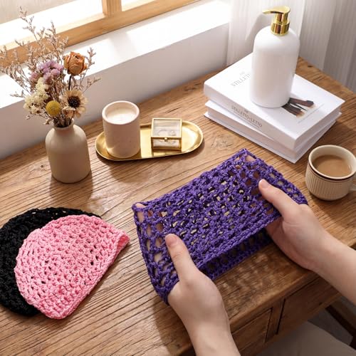 3 Pcs Crochet Hair Nets for Sleeping Breathable Knit Sleep Bonnets