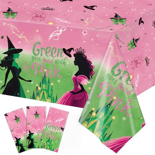 3 Pack Pink and Green Witch Tablecloths - Disposable Party Covers