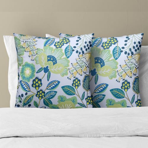 Phthalorum Chinoiserie Floral Pillow Covers, Teal Green 18x18 Set of 2
