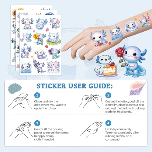 Blue Axolotl Temporary Tattoos - 100+ Cute Party Favors & Kids Gifts