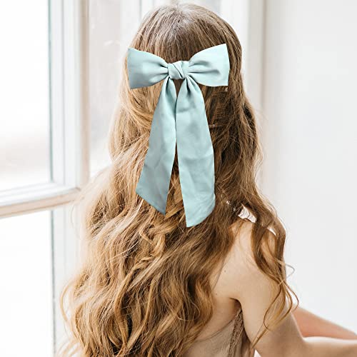 B.PHNE 4 Pack Satin Hair Bows for Women and Girls - French Silk Bowknot Clips