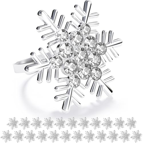 Silver Snowflake Napkin Ring Set of 24 - Christmas Holiday Table Decor