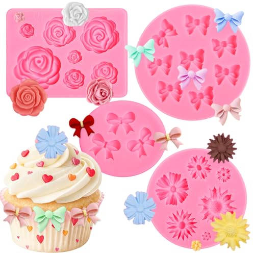 Pimoys Flower & Bow Silicone Molds for Chocolate, Candy & Cake Decorating