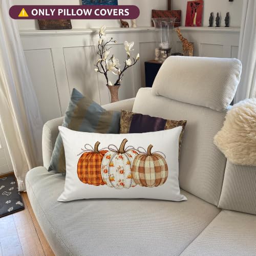 IAFQWDS Coquette Bow Plaid Pumpkin Fall Pillow Cover 12x20 - Orange Decor