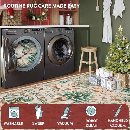 Lahome Christmas Entryway Rug 2' x 3' Beige Non Slip Holiday Door Mat