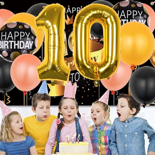 Gold Number 10 Balloons Set - 22 Pcs 10th Birthday Decorations