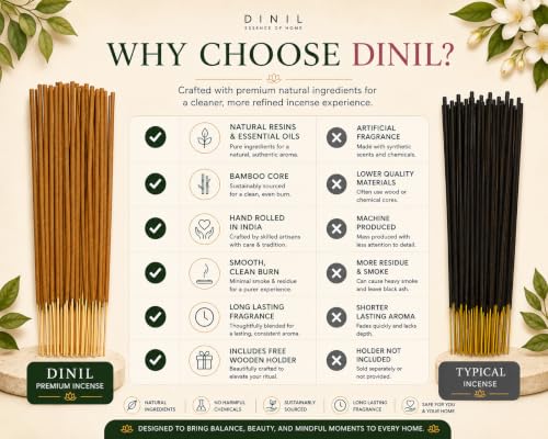 Dinil Boho Bliss Incense Gift Set, 120 Natural Sticks, Brown Holder