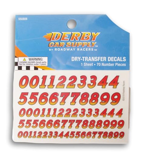 Red & Orange Number Decals for Derby Racer - 70 Pieces