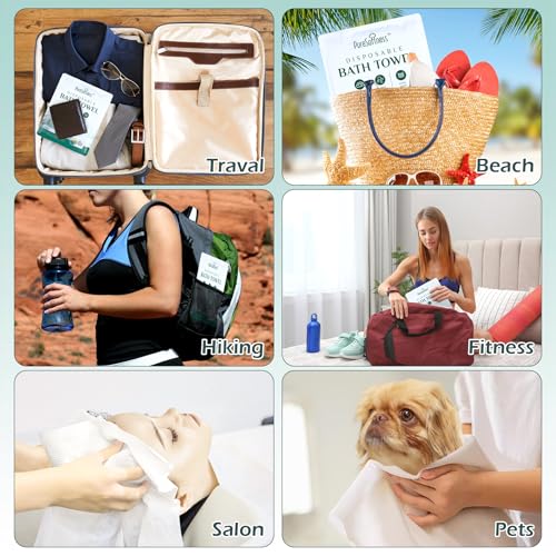 PureSoftness Extra Large Disposable Bath Towels - 4 Pack, Soft & Durable, Individually Wrapped for Travel & Gym