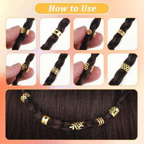Tyqour 50Pcs Gold Hair Cuffs for Braids - Dreadlock Jewelry & Charms