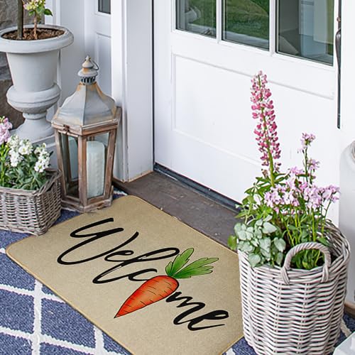 Easter Carrot Welcome Doormat, 17x29 Inch Non-Slip Indoor Outdoor Rug