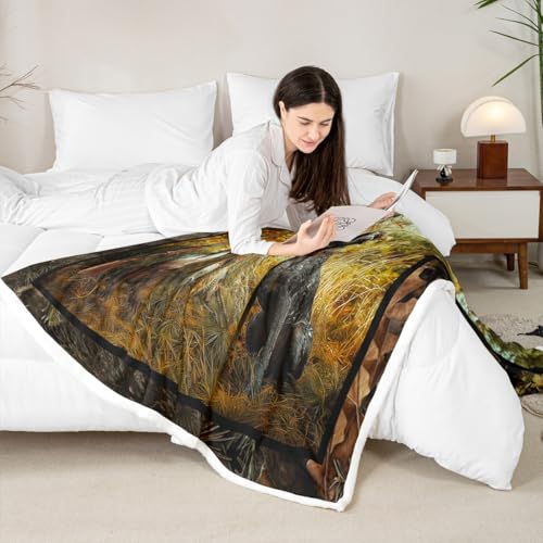 Erosebridal Pheasant Hunting Sherpa Blanket - Multi 15 Twin 60x80