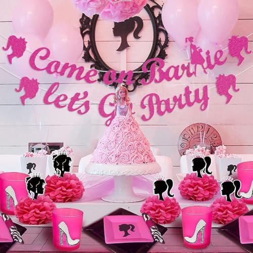 Hot Pink 'Let's Go Girls' Glitter Party Banner for Birthday & Bachelorette
