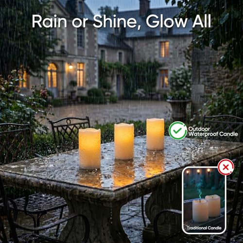 Outdoor Waterproof Flameless LED Candles 3x6 Inches with Auto Light Sensor - White, Variation of D3xH6